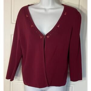 Studio 1 Burgundy 3/4 Sleeve Embllished Sweater/Cardigan Plus 18
